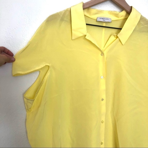 Habitual 100% Silk Button Down Blouse Yellow XL - Picture 3 of 6